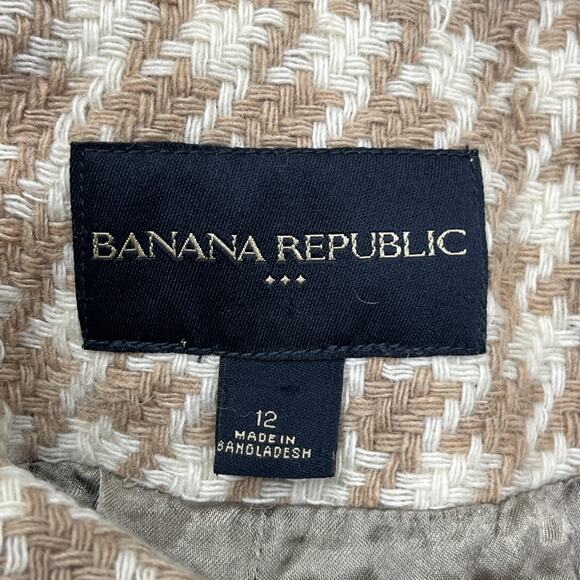 Banana Republic Houndstooth Wool Cropped Coat Jacket Beige Size 12 Classic Y2K - Picture 4 of 14